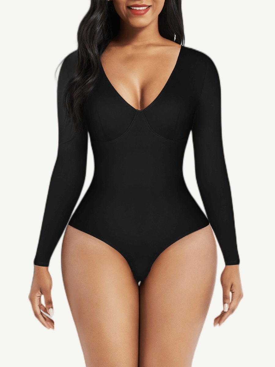 Women's V Neck Bodysuits Black