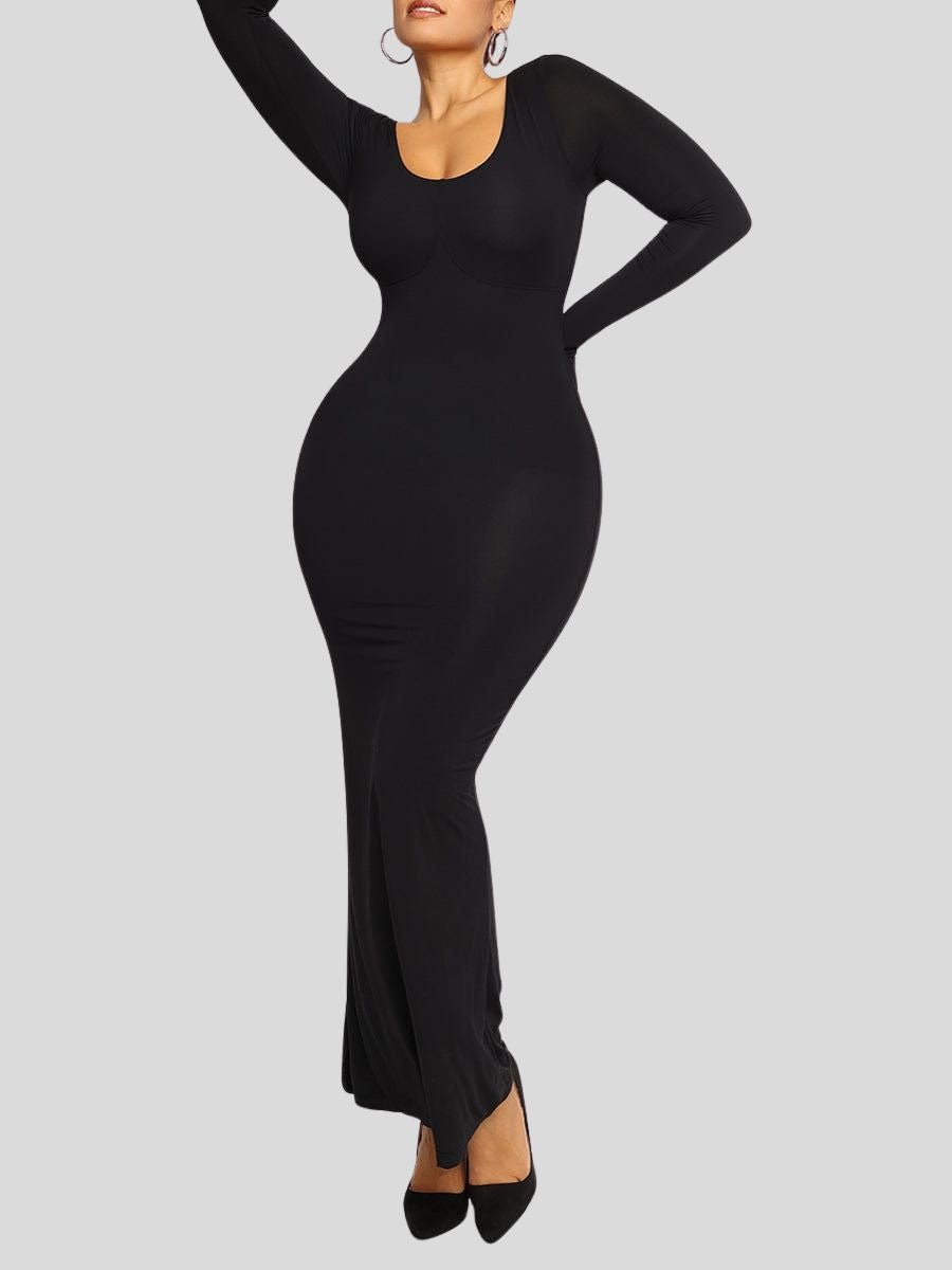 Abdomen Tightening Bulit-in Shapewear Dress Black