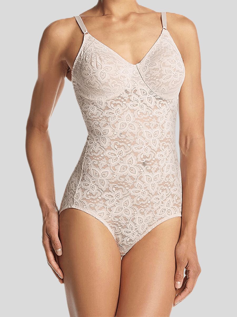 V-Neck Lace Bodysuit for Abdominal Shaping