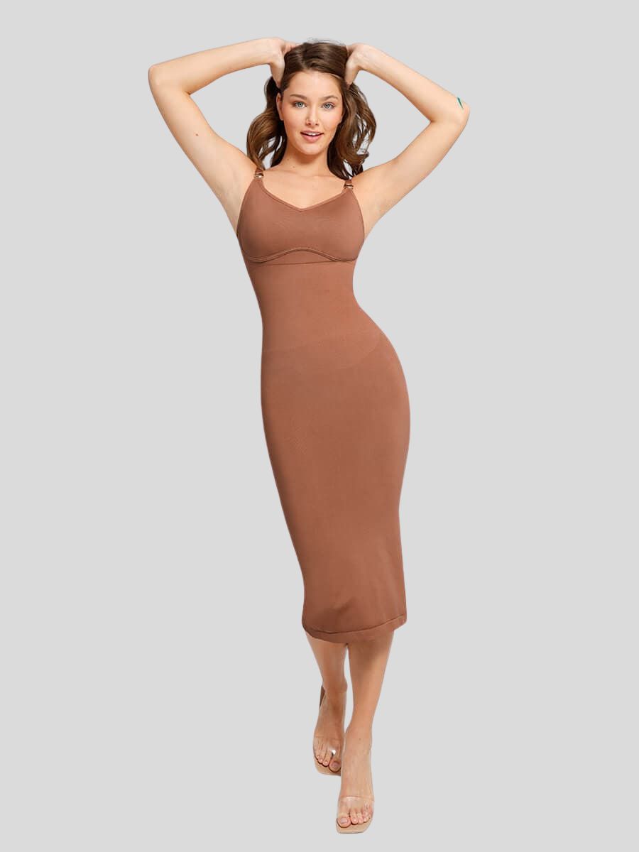 Shaping Dress with Suspender Bodysuit Design Ligth Brown