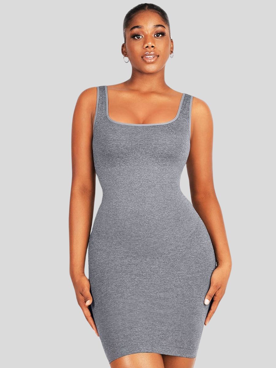 Square-neck Shaper Snatched Seamless Dress Gray