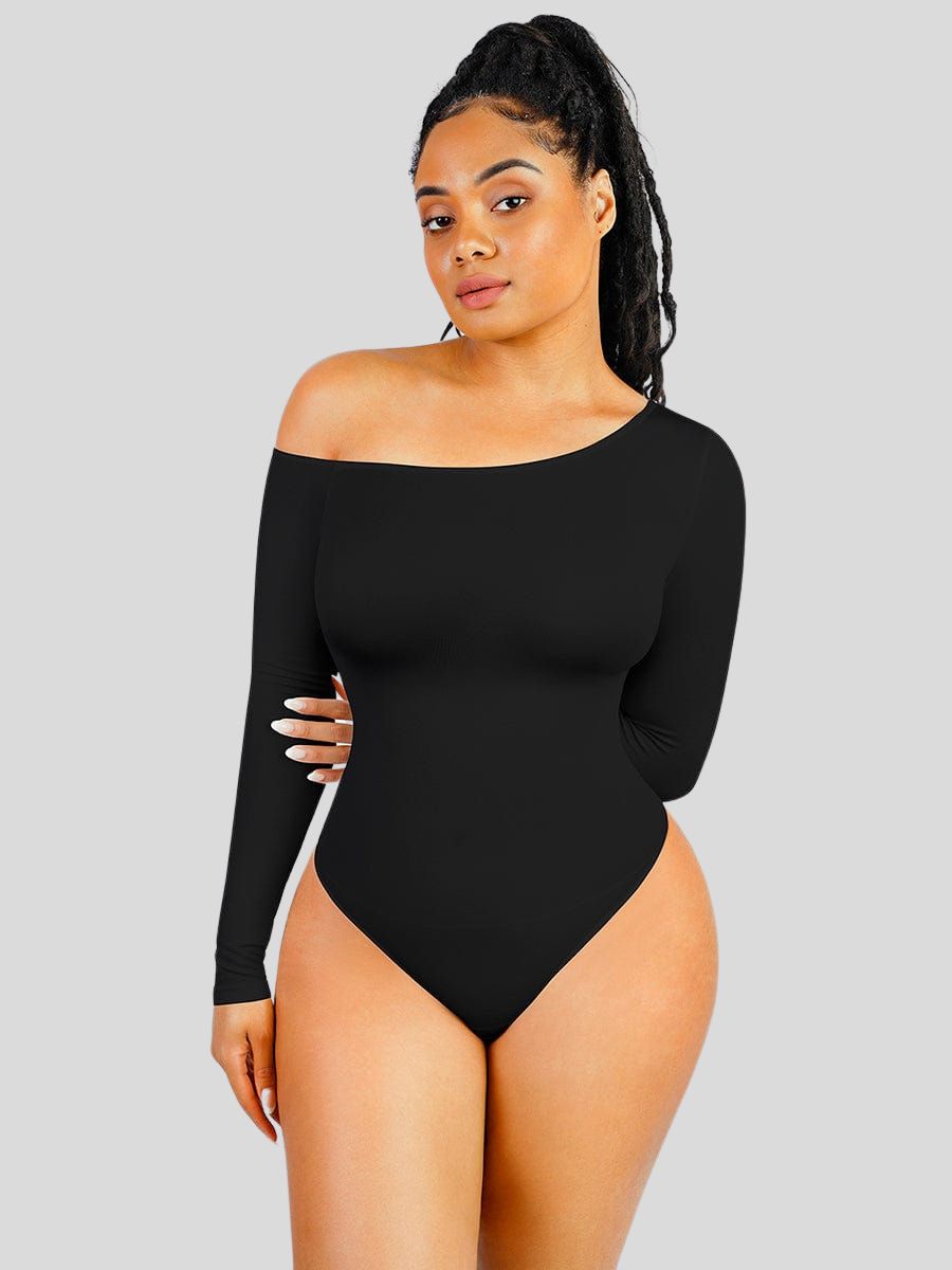 Seamless Diagonal Neck Long Sleeve Bodysuit