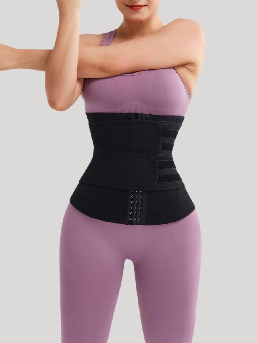 Slimming Tummy Black Neoprene Waist Shaper with Double Belt Hooks