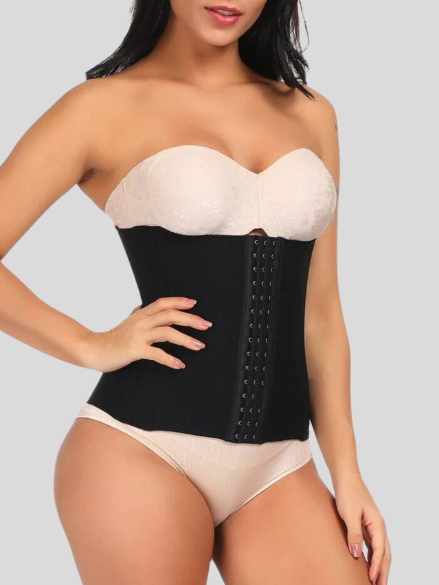 Black Queen Size Waist Cincher with 16 Steel Bones for High Compression Support