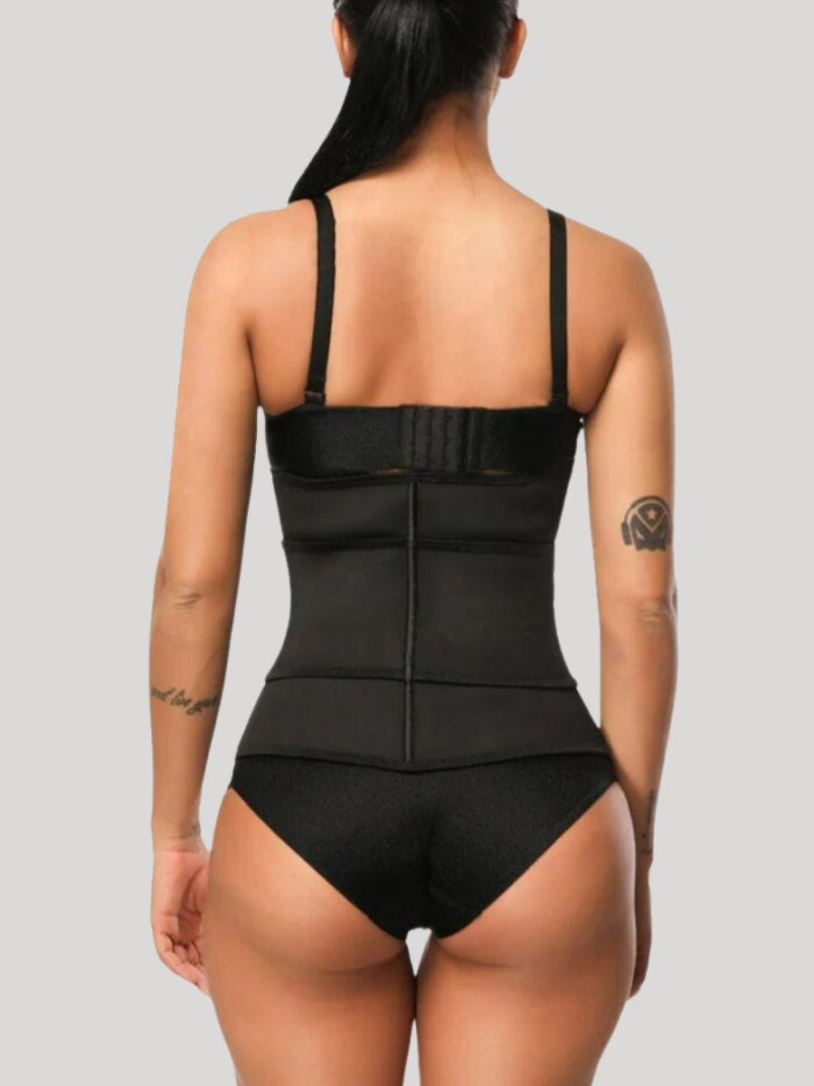 Close Fitting Black Zipper Hook Latex Waist Shaper backside