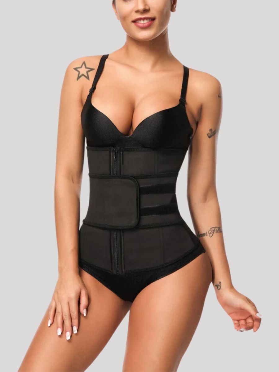 Close Fitting Black Zipper Hook Latex Waist Shaper black color