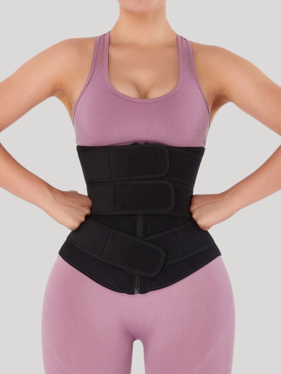 Flatten Tummy Neoprene Zip Three-Belt Waist Trainer black