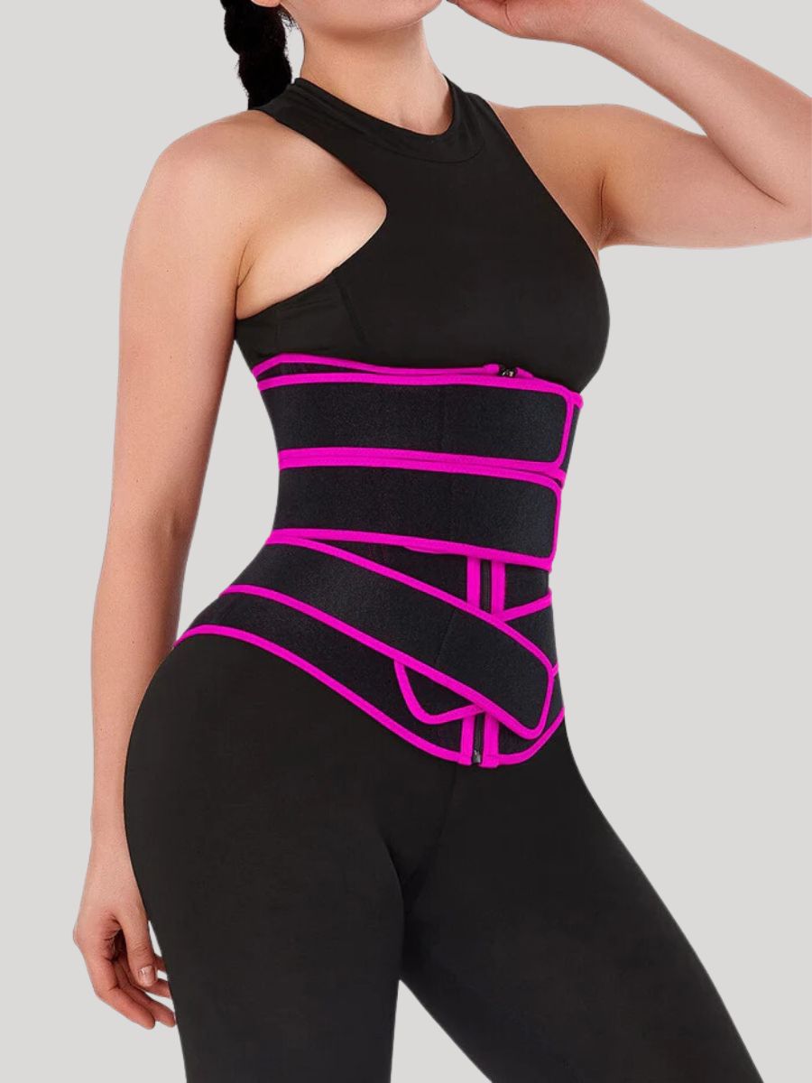 Flatten Tummy Neoprene Zip Three-Belt Waist Trainer pink