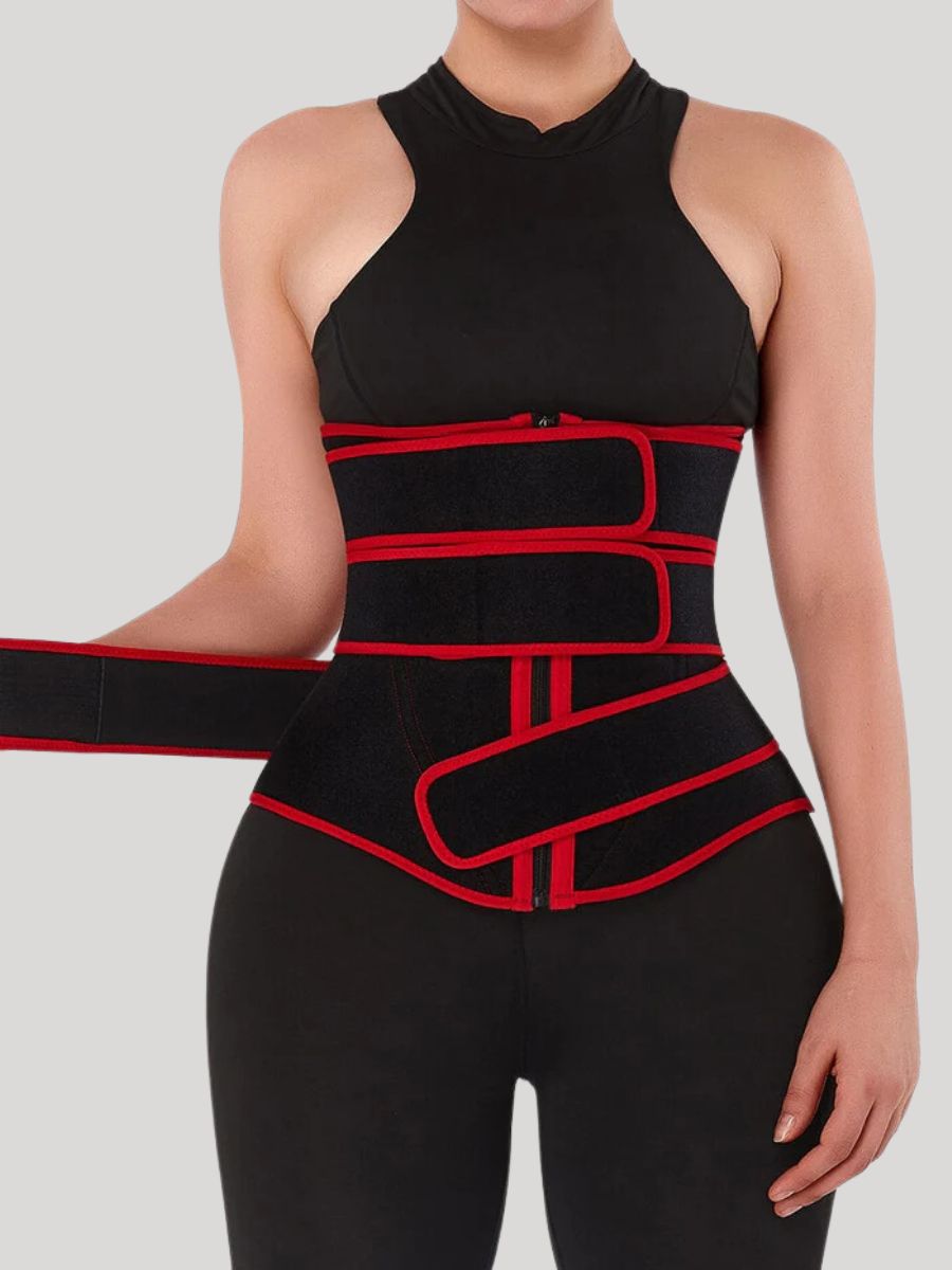 Flatten Tummy Neoprene Zip Three-Belt Waist Trainer red