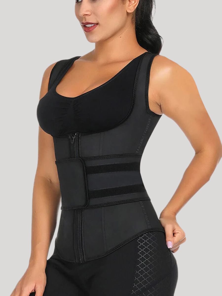 Plus Size Black Latex Vest Shaper with 9 Steel Bones for Instant Slimming side view