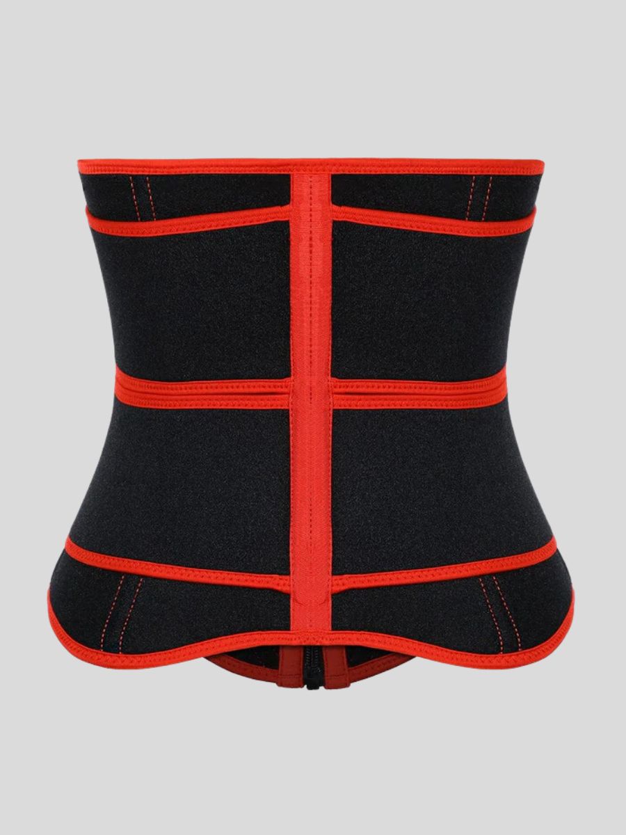 Red Neoprene Double-Belt Waist Trainer for Slimming Belly