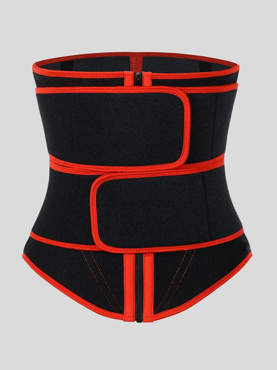 Red Neoprene Double-Belt Waist Trainer for Slimming Belly Front