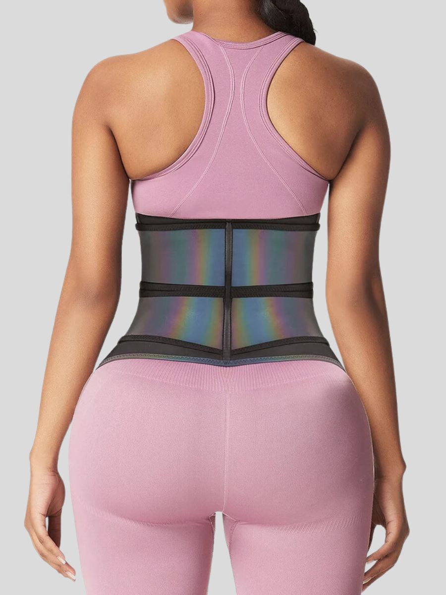 Reflective Latex Waist Trainer with Zipper & Double Belts