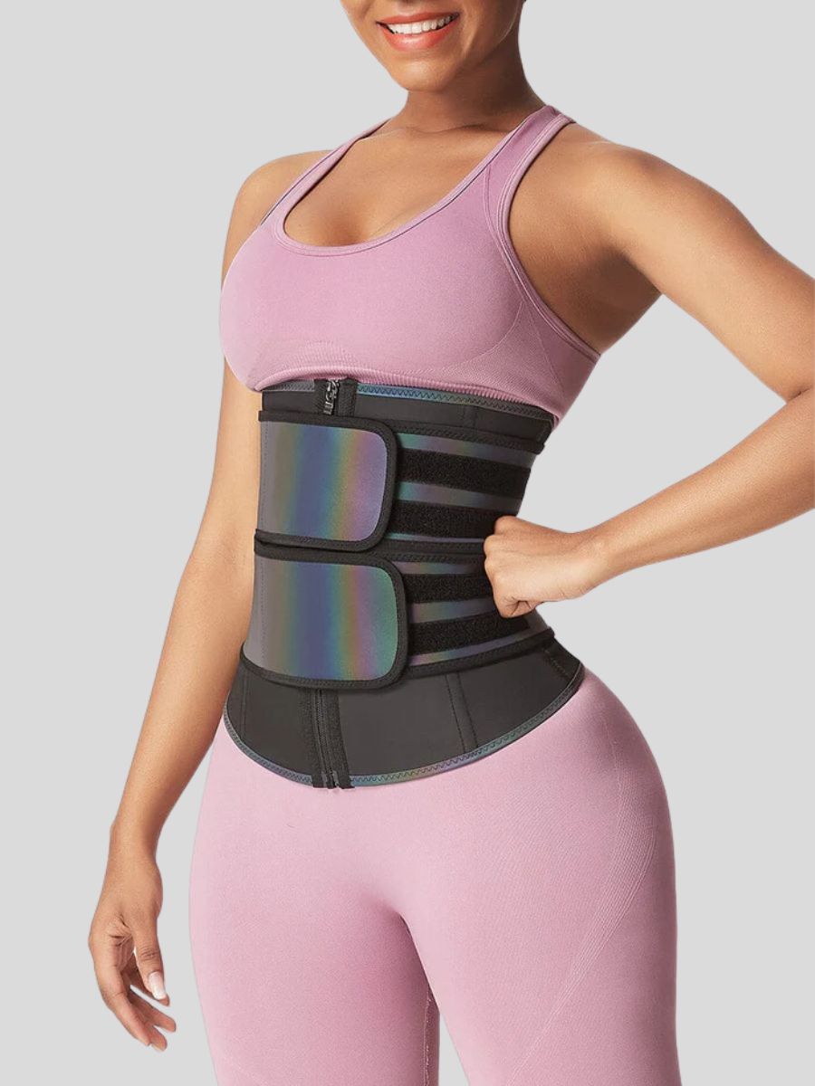 Reflective Latex Waist Trainer with Zipper & Double Belts