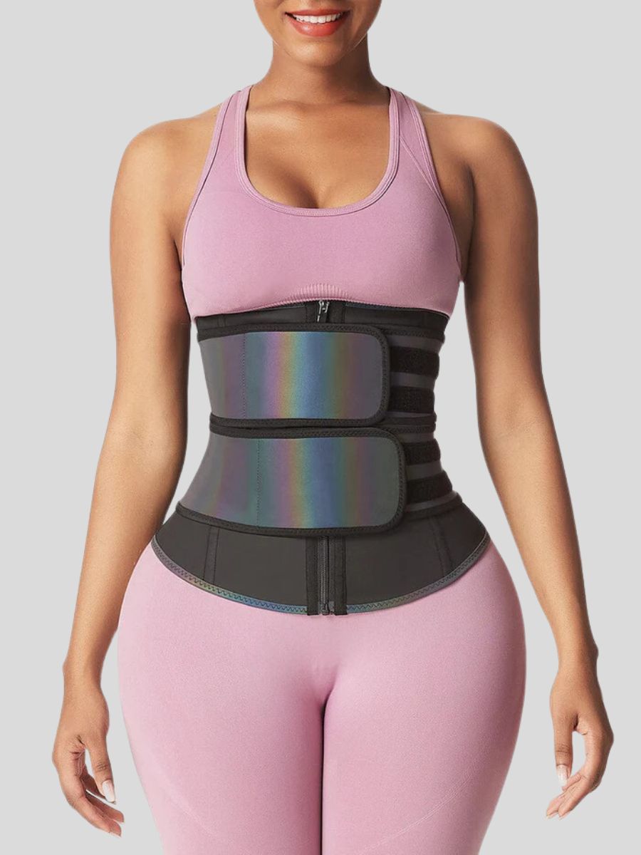 Reflective Latex Waist Trainer with Zipper & Double Belts