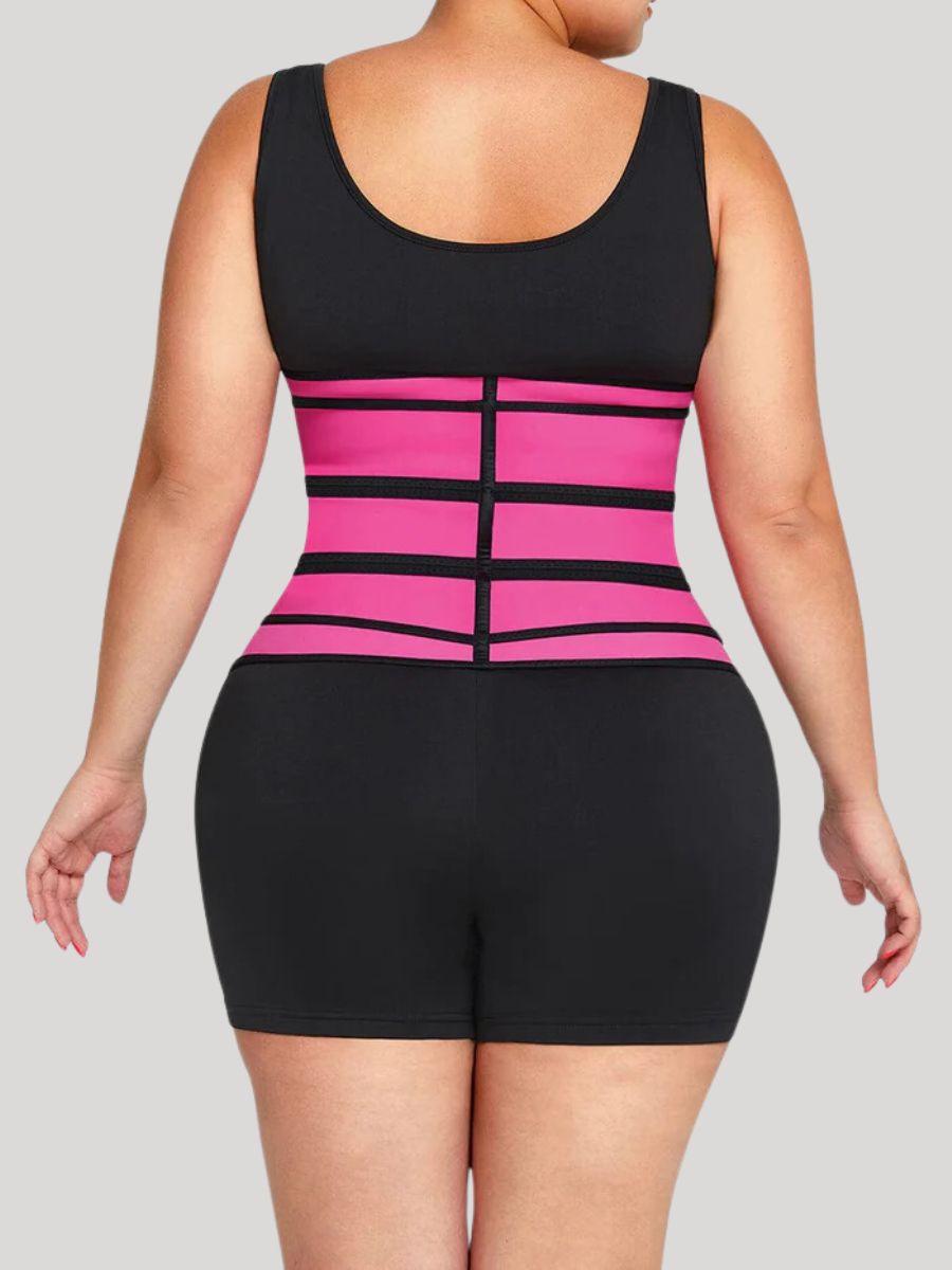 Rose Red Waist Trainer with 7 Steel Bones for Midsection Control back iew