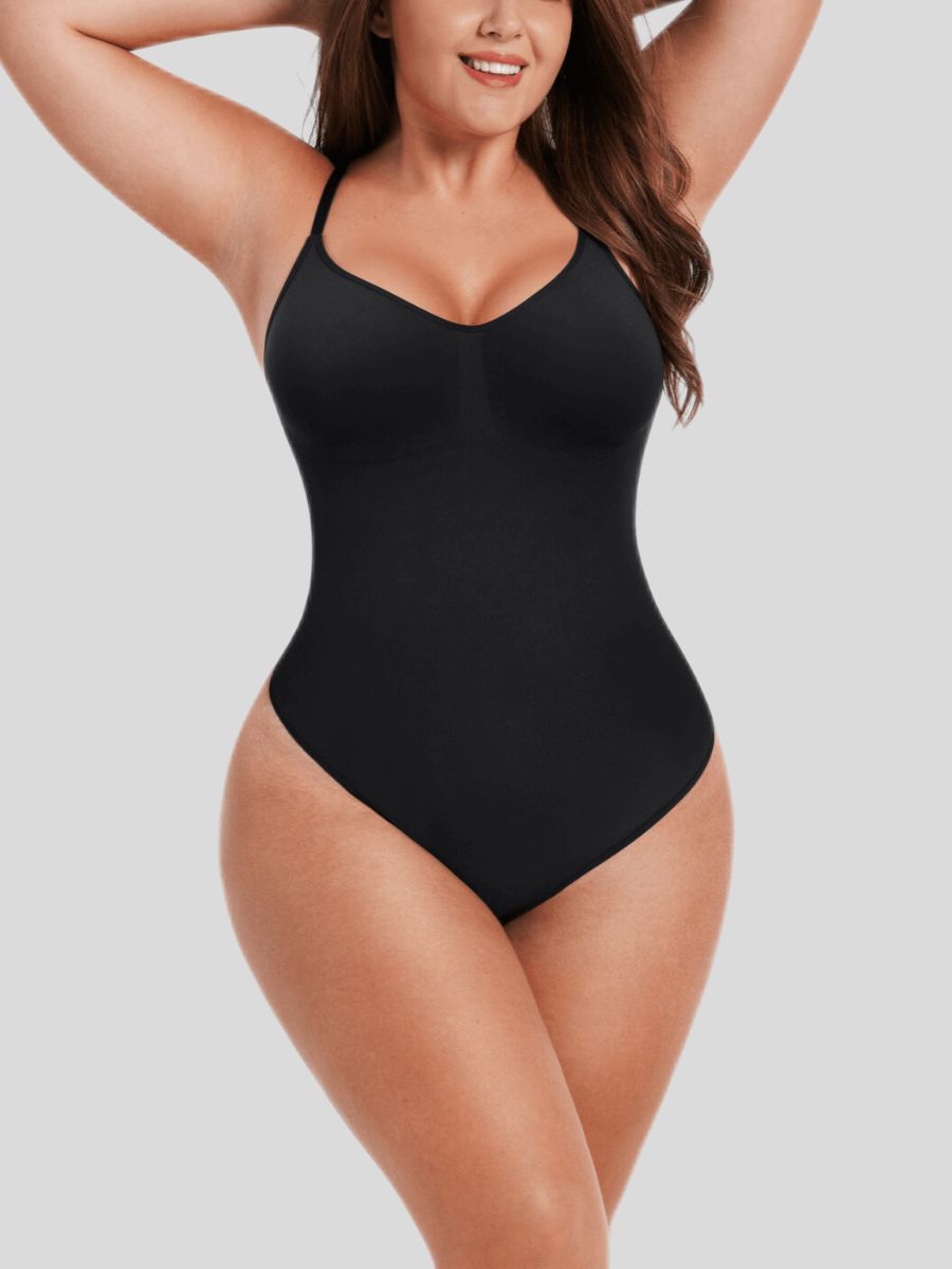 Scultp Covered Bust Jumpsuit Thong Bodysuit Black