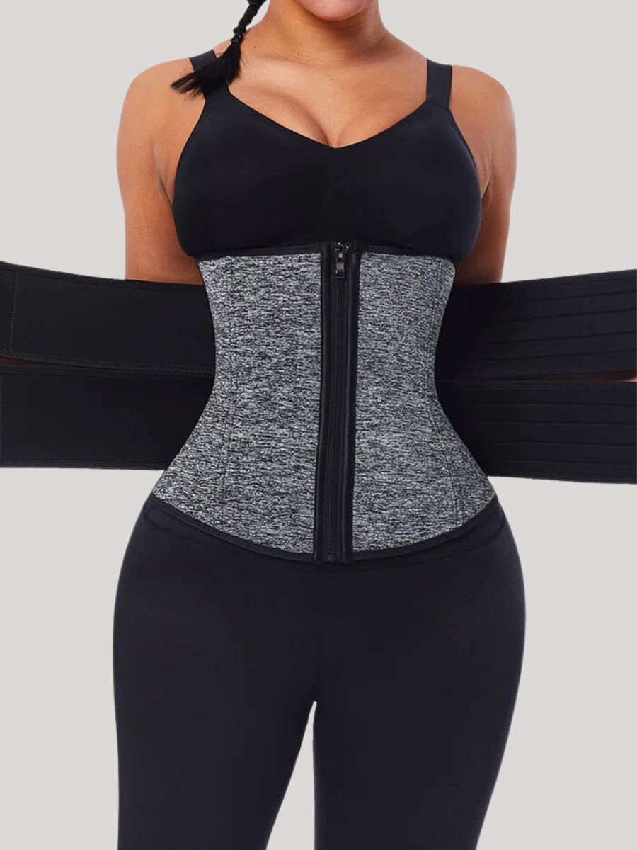 Steal Bones Neoprene Waist Trainer Double Belt with YKK Zipper dark gray