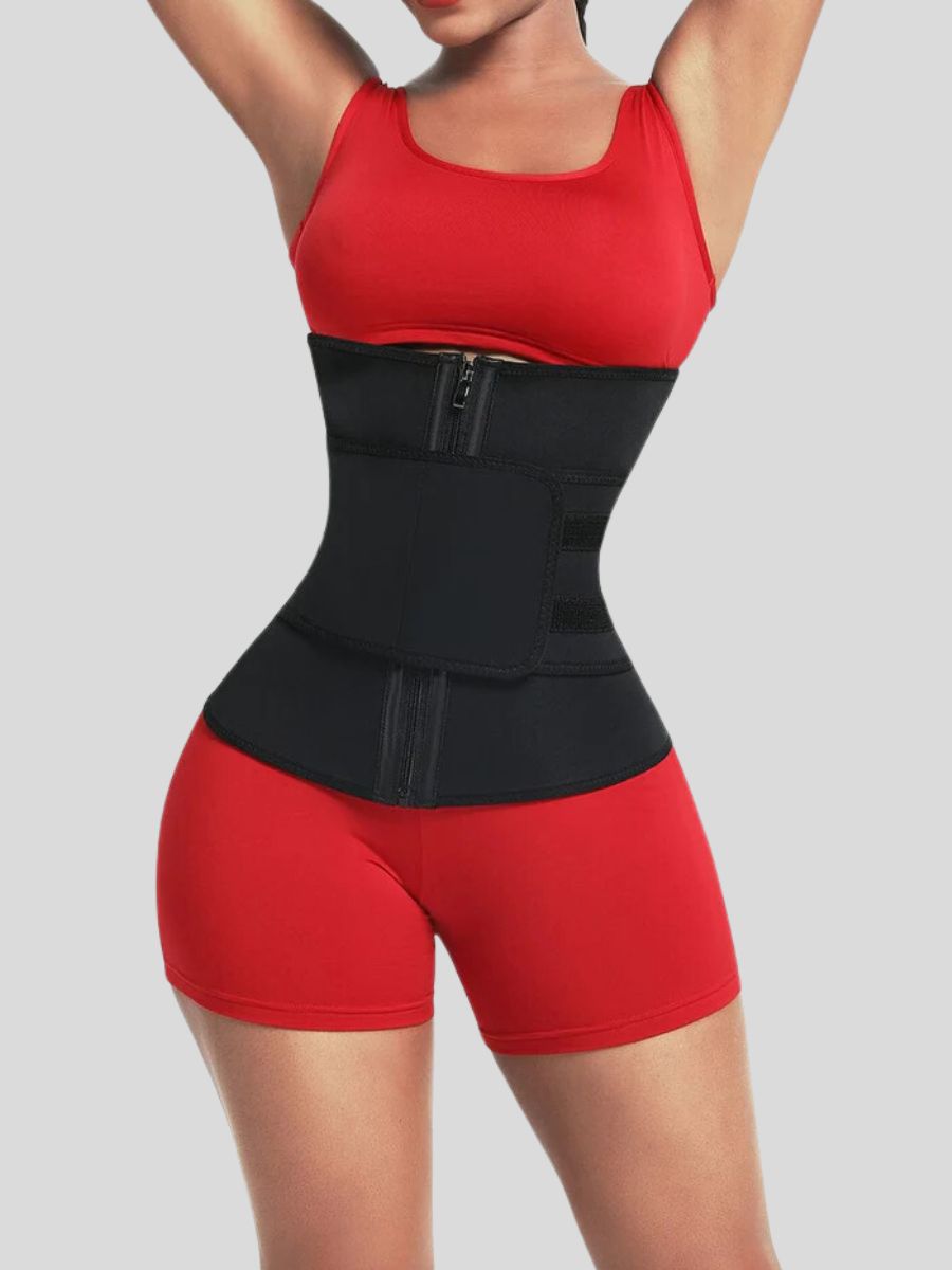 Steel Bones Waist Trainer with Belt for Slimming Belly Red