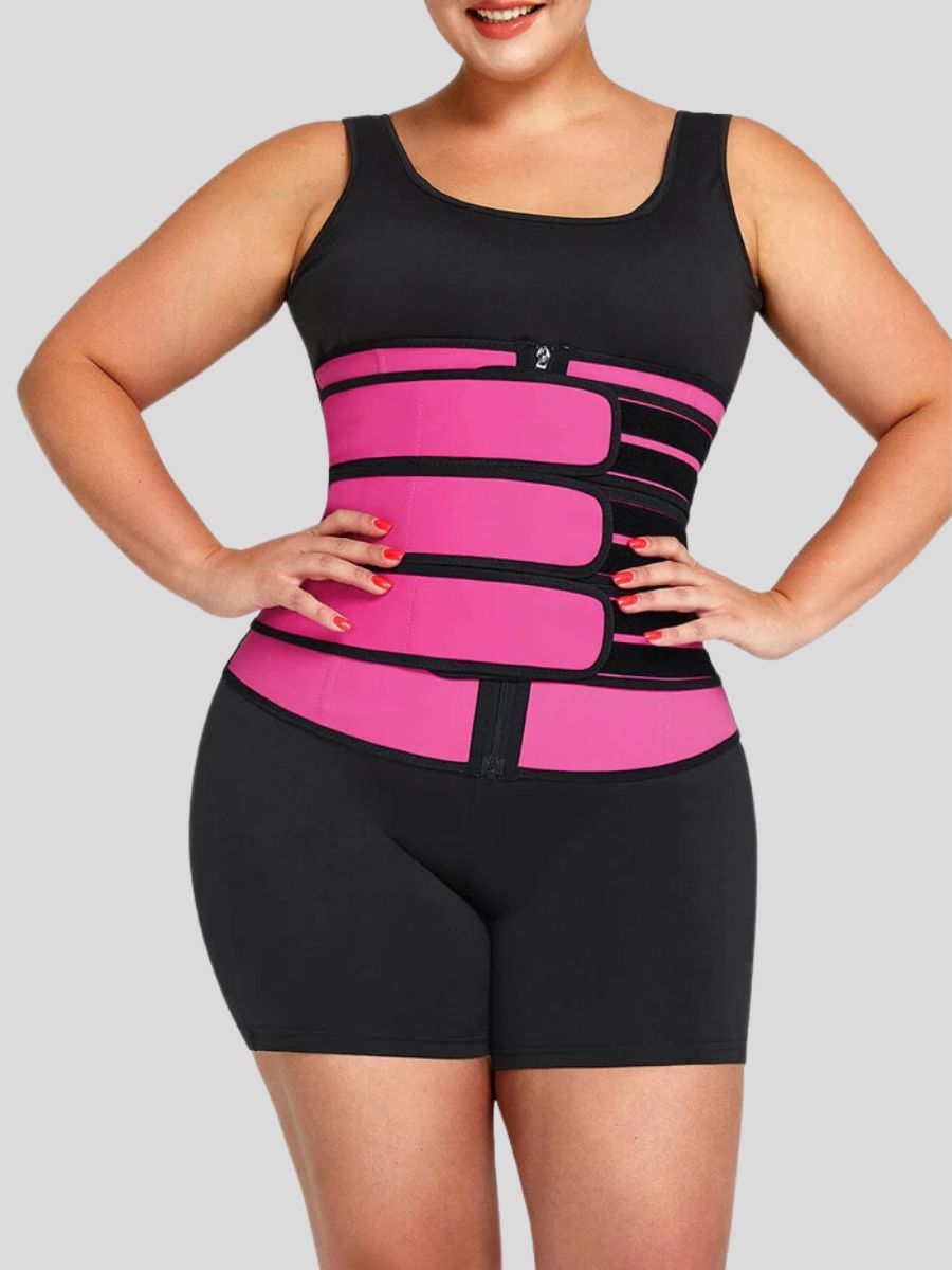 Tummy Waist Trainer with 7 Steel Bones and Zipper Control Pink